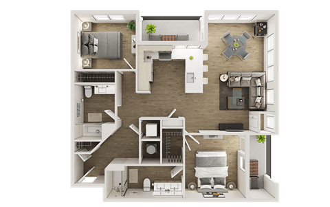 Floor plan for 2 beds, 2 baths, 1150 sqft