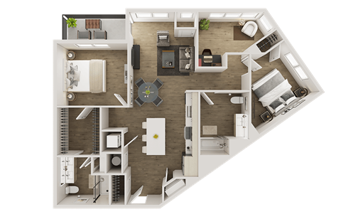 Floor plan for 2 beds, 2 baths, 1212 sqft