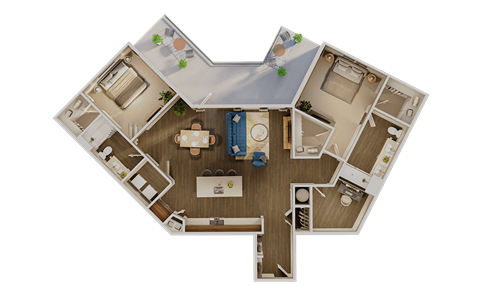 Floor plan for 2 beds, 2 baths, 1411 sqft