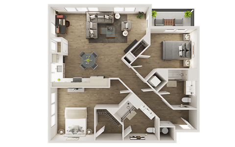 Floor plan for 2 beds, 2 baths, 1215 sqft