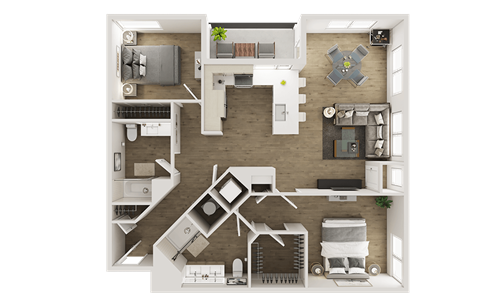 Floor plan for 2 beds, 2 baths, 1202 sqft