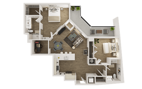 Floor plan for 2 beds, 2 baths, 1243 sqft