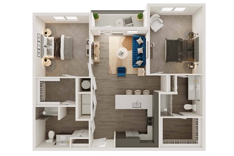 Floor plan for 2 beds, 2 baths, 1201 sqft