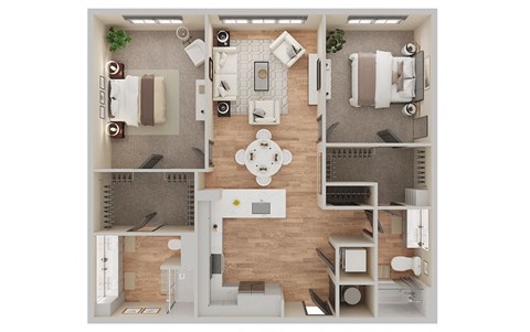 Floor plan for 2 beds, 2 baths, 1123 sqft