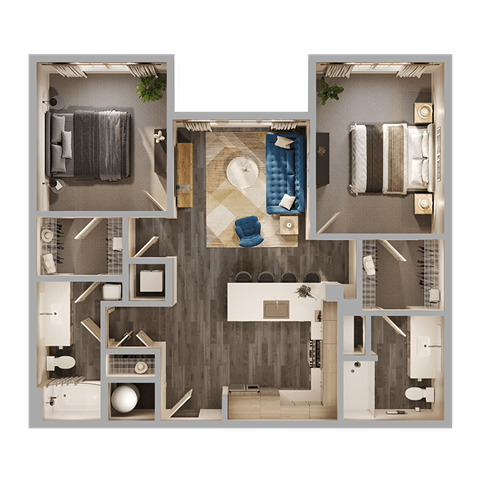 Floor plan for 2 beds, 2 baths, 1094 sqft
