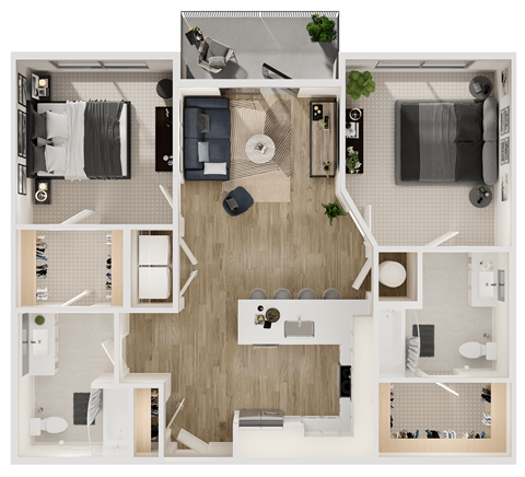 Floor plan for 2 beds, 2 baths, 1093 sqft