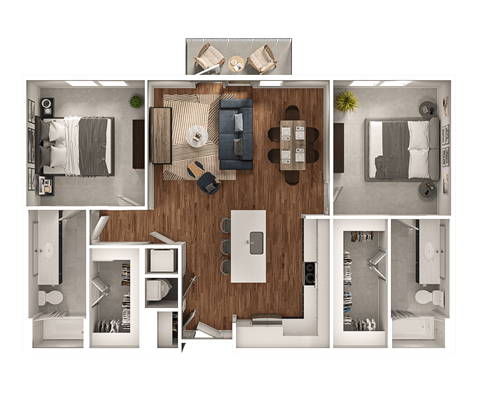 Floor plan for 2 beds, 2 baths, 1133 sqft