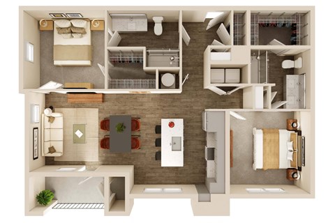 Floor plan for 2 beds, 2 baths, 1149 sqft