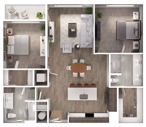 Floor plan for 2 beds, 2 baths, 1187 sqft