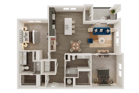 Floor plan for 2 beds, 2 baths, 1332 sqft