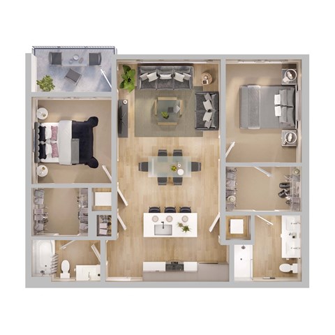 Floor plan for 2 beds, 2 baths, 1092 sqft