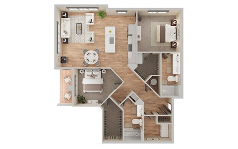 Floor plan for 2 beds, 2 baths, 1192 sqft