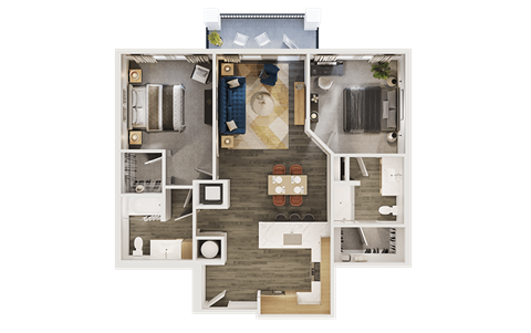 Floor plan for 2 beds, 2 baths, 1154 sqft