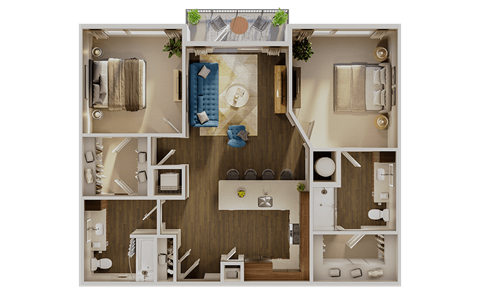 Floor plan for 2 beds, 2 baths, 1093 sqft