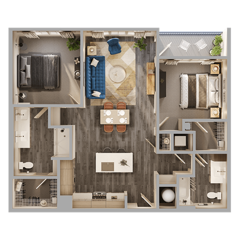 Floor plan for 2 beds, 2 baths, 1150 sqft