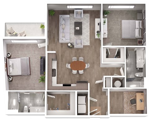 Floor plan for 2 beds, 2 baths, 1197 sqft
