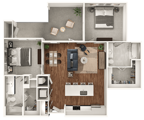 Floor plan for 2 beds, 2 baths, 1141 sqft