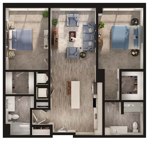 Floor plan for 2 beds, 2 baths, 1171 sqft