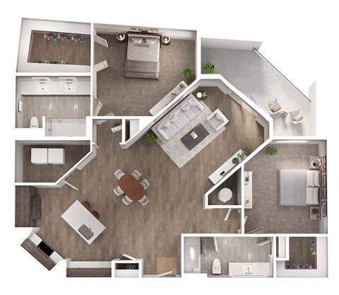 Floor plan for 2 beds, 2 baths, 1224 sqft