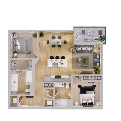 Floor plan for 2 beds, 2 baths, 1092 sqft