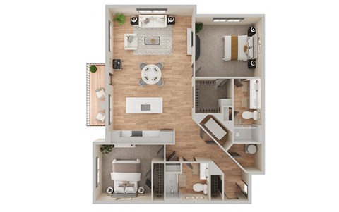 Floor plan for 2 beds, 2 baths, 1303 sqft
