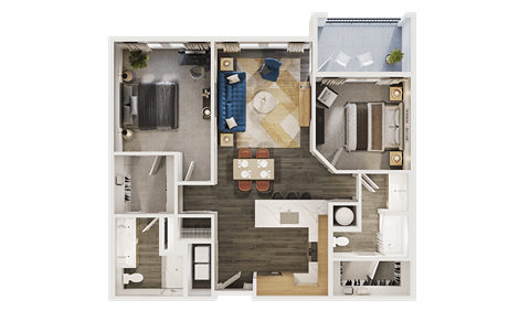Floor plan for 2 beds, 2 baths, 1156 sqft