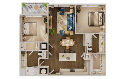 Floor plan for 2 beds, 2 baths, 1150 sqft