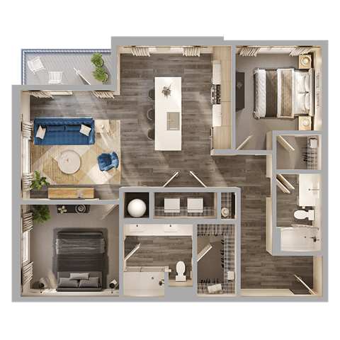 Floor plan for 2 beds, 2 baths, 1152 sqft
