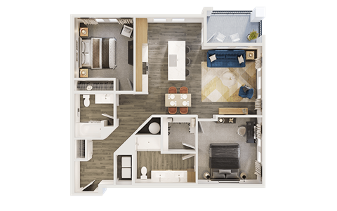 Floor plan for 2 beds, 2 baths, 1187 sqft