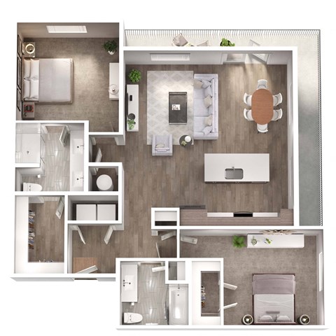 Floor plan for 2 beds, 2 baths, 1238 sqft