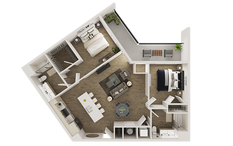 Floor plan for 2 beds, 2 baths, 1075 sqft