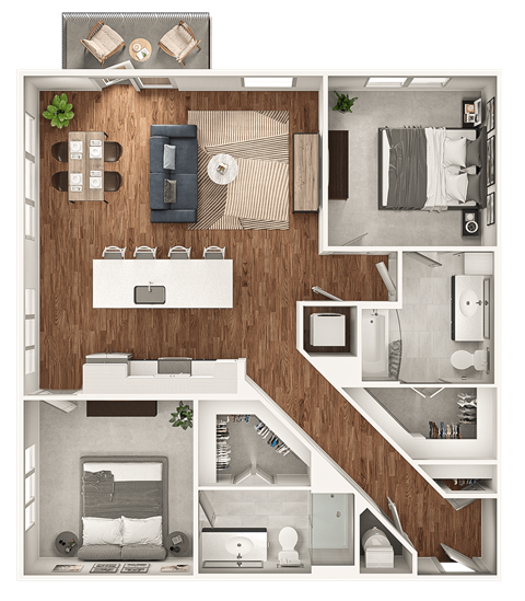 Floor plan for 2 beds, 2 baths, 1202 sqft