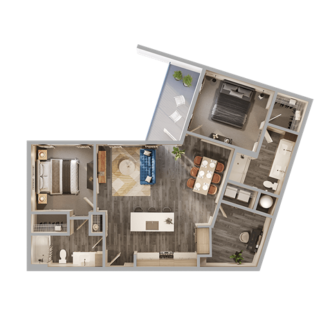 Floor plan for 2 beds, 2 baths, 1191 sqft