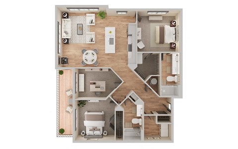 Floor plan for 2 beds, 2 baths, 1279 sqft
