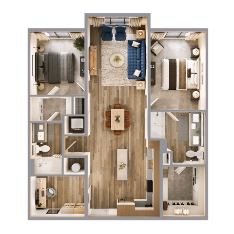 Floor plan for 2 beds, 2 baths, 1181 sqft