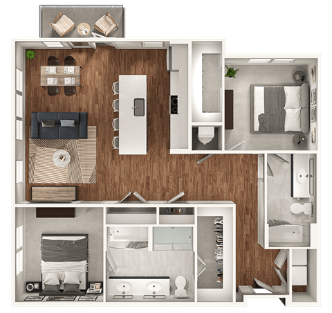 Floor plan for 2 beds, 2 baths, 1236 sqft