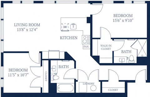 Floor plan for 2 beds, 2 baths, 1094 sqft