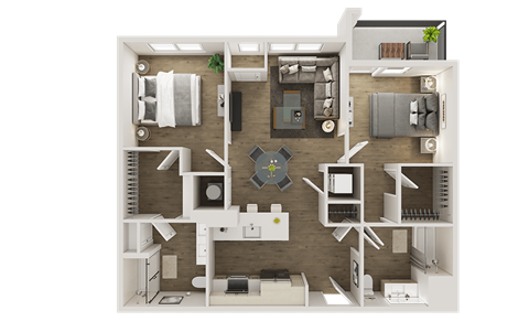 Floor plan for 2 beds, 2 baths, 1082 sqft