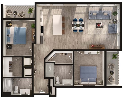Floor plan for 2 beds, 2 baths, 1203 sqft
