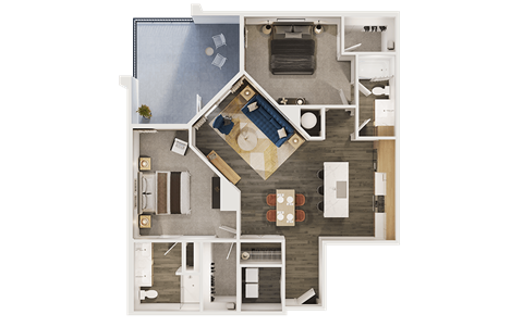 Floor plan for 2 beds, 2 baths, 1242 sqft