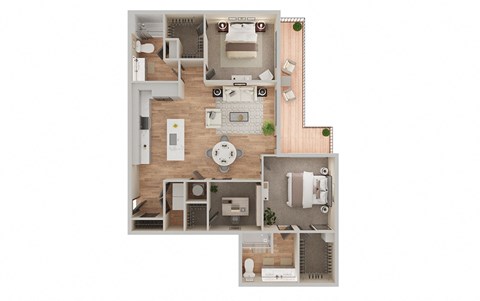 Floor plan for 2 beds, 2 baths, 1289 sqft