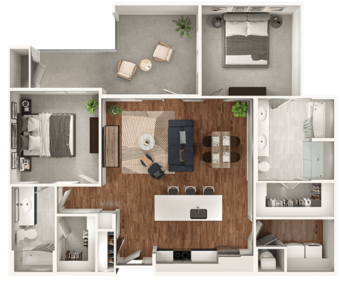 Floor plan for 2 beds, 2 baths, 1234 sqft