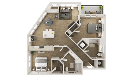 Floor plan for 2 beds, 2 baths, 1103 sqft