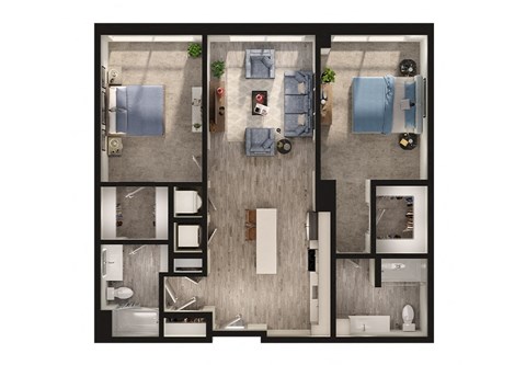 Floor plan for 2 beds, 2 baths, 1201 sqft
