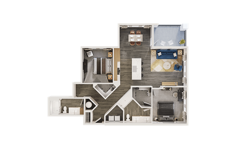 Floor plan for 2 beds, 2 baths, 1267 sqft
