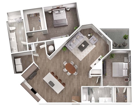 Floor plan for 2 beds, 2 baths, 1372 sqft