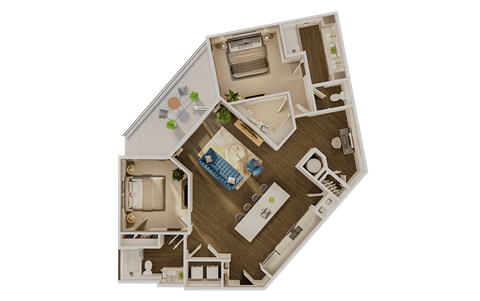Floor plan for 2 beds, 2 baths, 1260 sqft