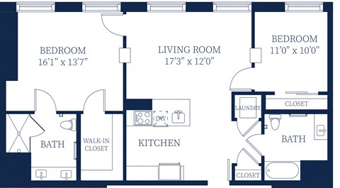 Floor plan for 2 beds, 2 baths, 1130 sqft
