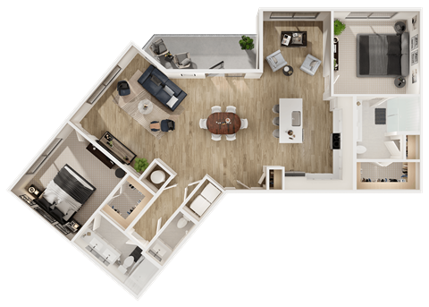 Floor plan for 2 beds, 2.5 baths, 1444 sqft