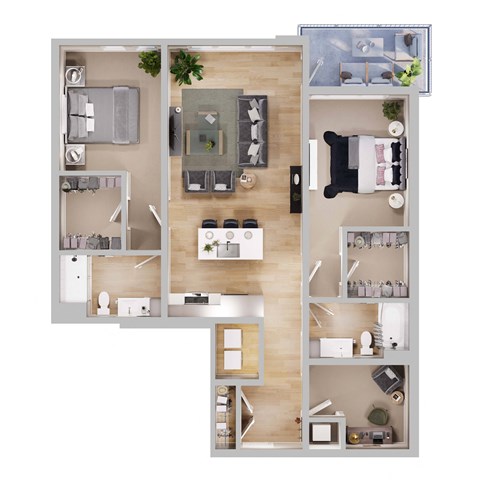 Floor plan for 2 beds, 2 baths, 1319 sqft